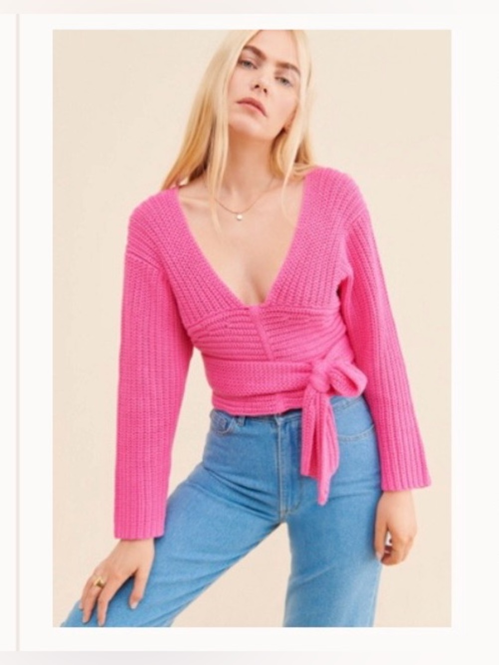Free people ATOIR Bubblegum Pink Front-Tie Knit Sweater